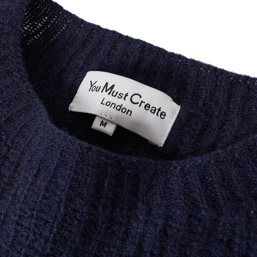 YMC Rib Crew KnitDark Navy